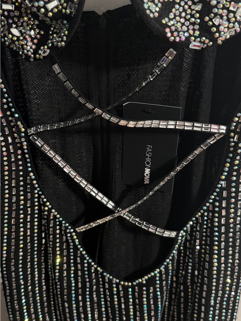 Fashion Nova Petite Riri Black Rhinestone Strappy Mini Dress NWT
